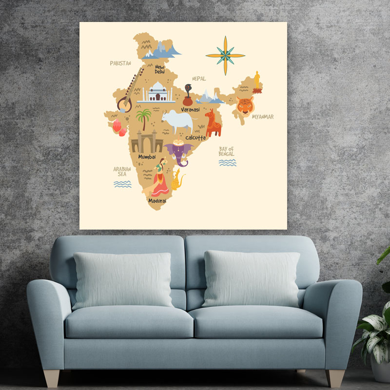 Πίνακας σε καμβά Παιδικός Χάρτης Ινδία